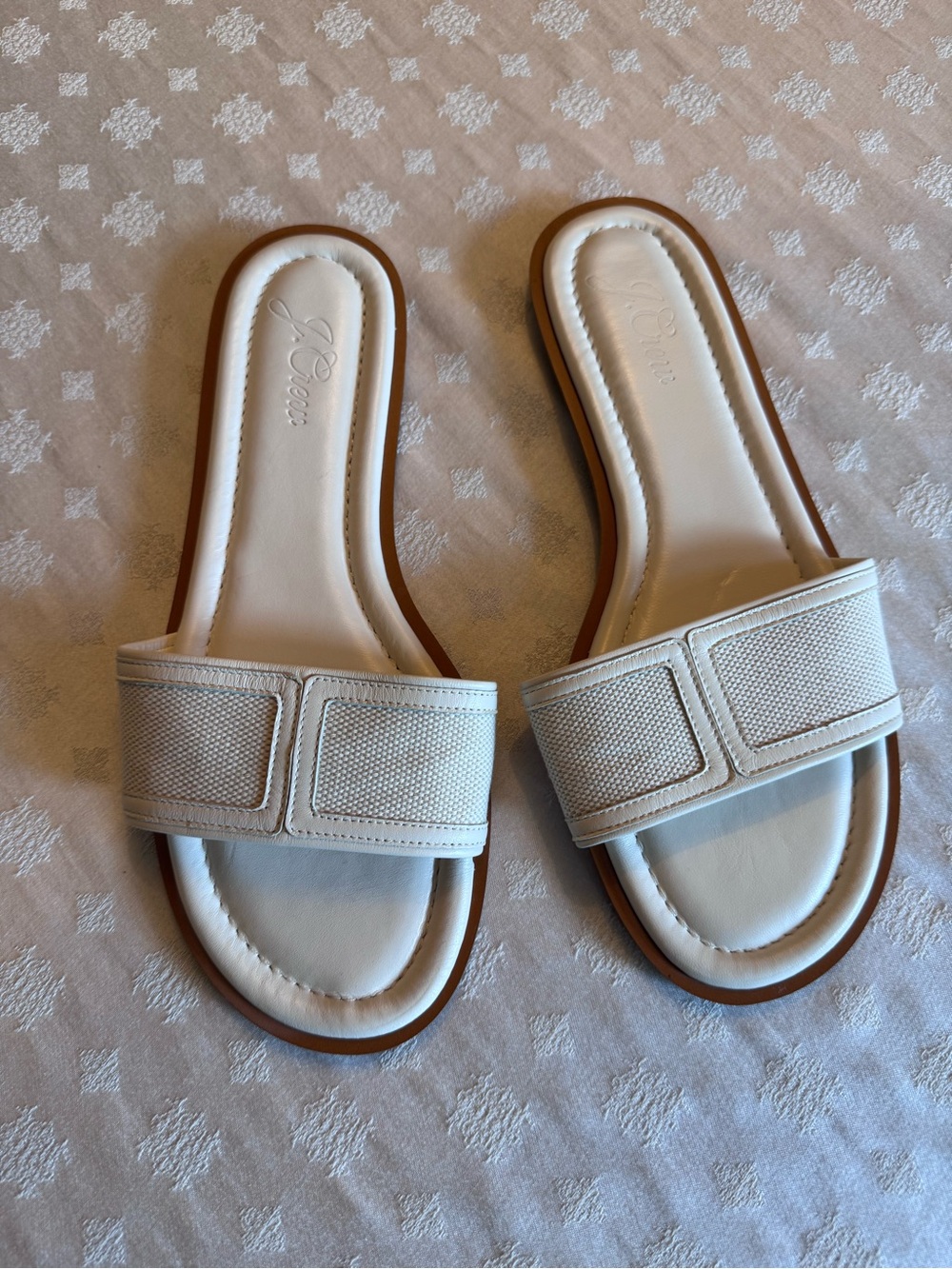 J. Crew Cream Slide Sandals with Textured Canvas Band